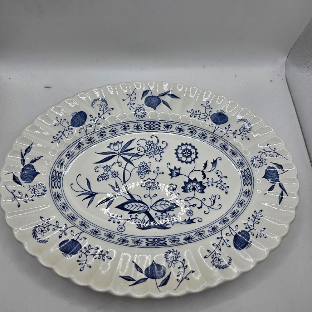 J&G Meakin Blue Nordic Oval Serving Platter English Ironstone England Blue Whit